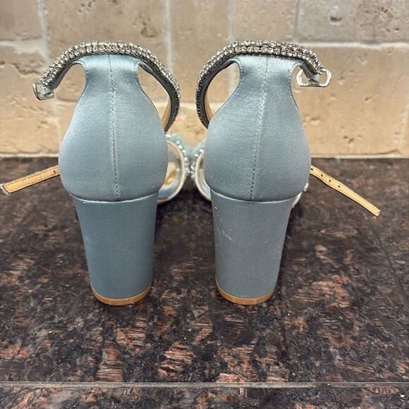 Badgley Mischka Clara embellished strap block heel blue satin heel Size 6 $235 - Picture 9 of 11